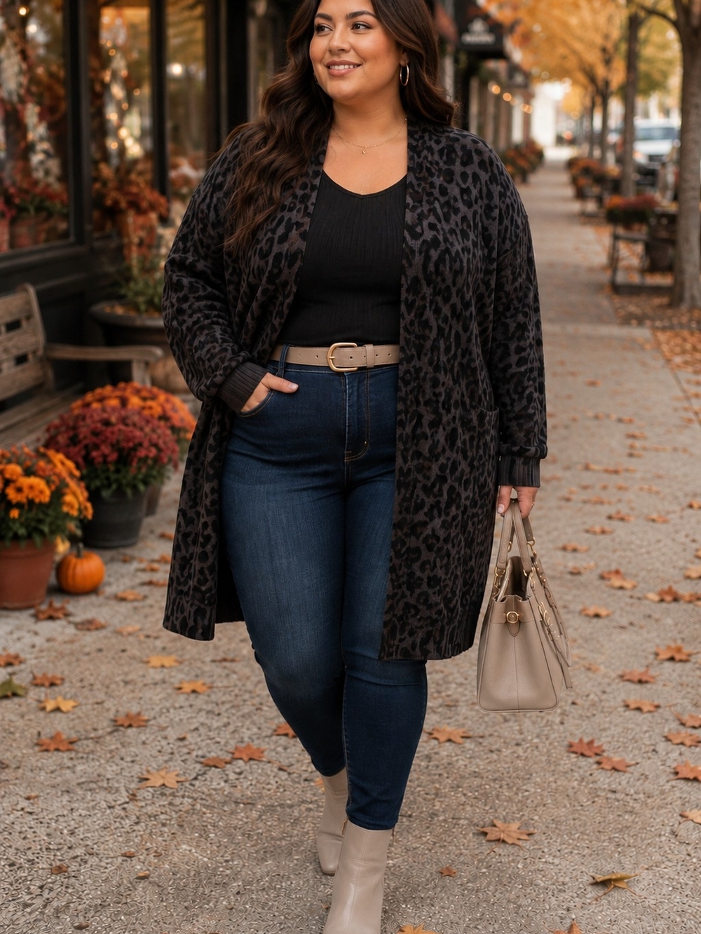 Terra & Sky Black and Charcoal Leopard Open Cardigan
